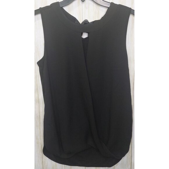 41 Hawthorn Women's Black Drape Front Blouse With Ribbon Tie Neck Sheer Front - Picture 5 of 11